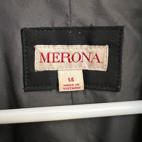 MERONA Black Button Up Blazer Striped Cuffs Size 14 - Picture 9 of 14